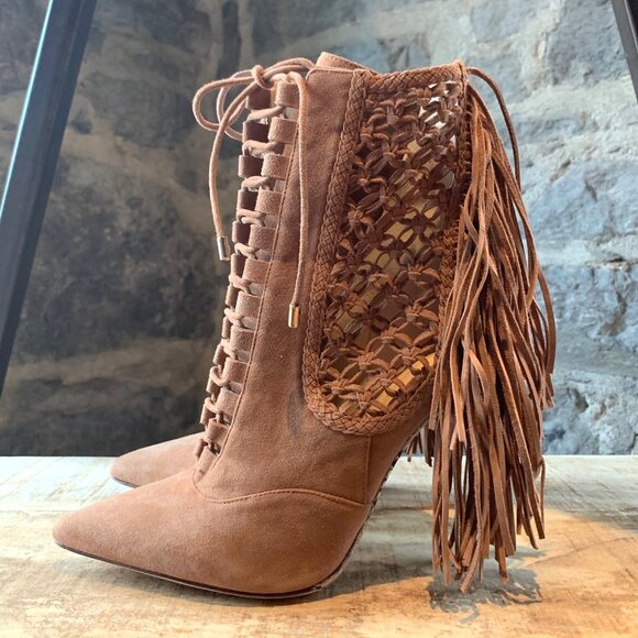 Alexandre Birman Tan Suede Katys Fringed Booties - Picture 7 of 12